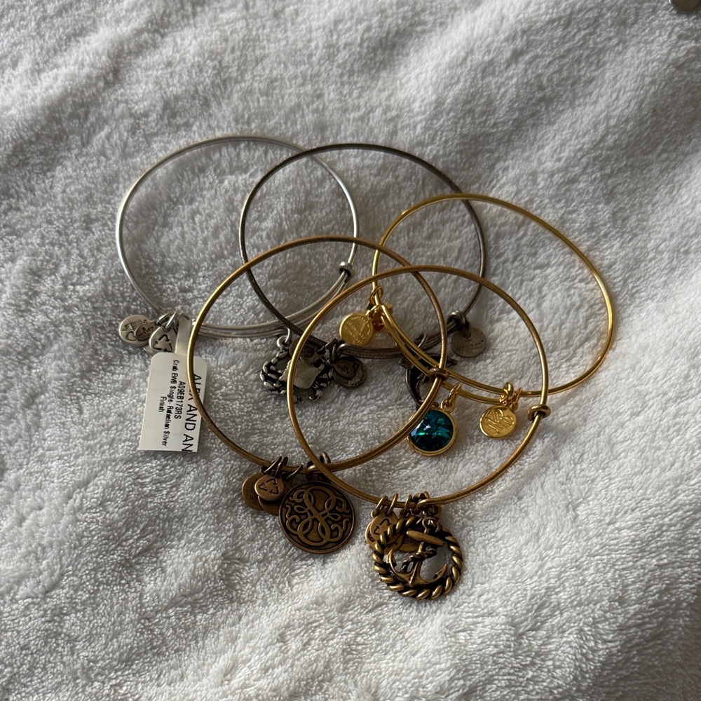Alex and Ani Gold and Silver Charm Bangle Set (lot of 7)